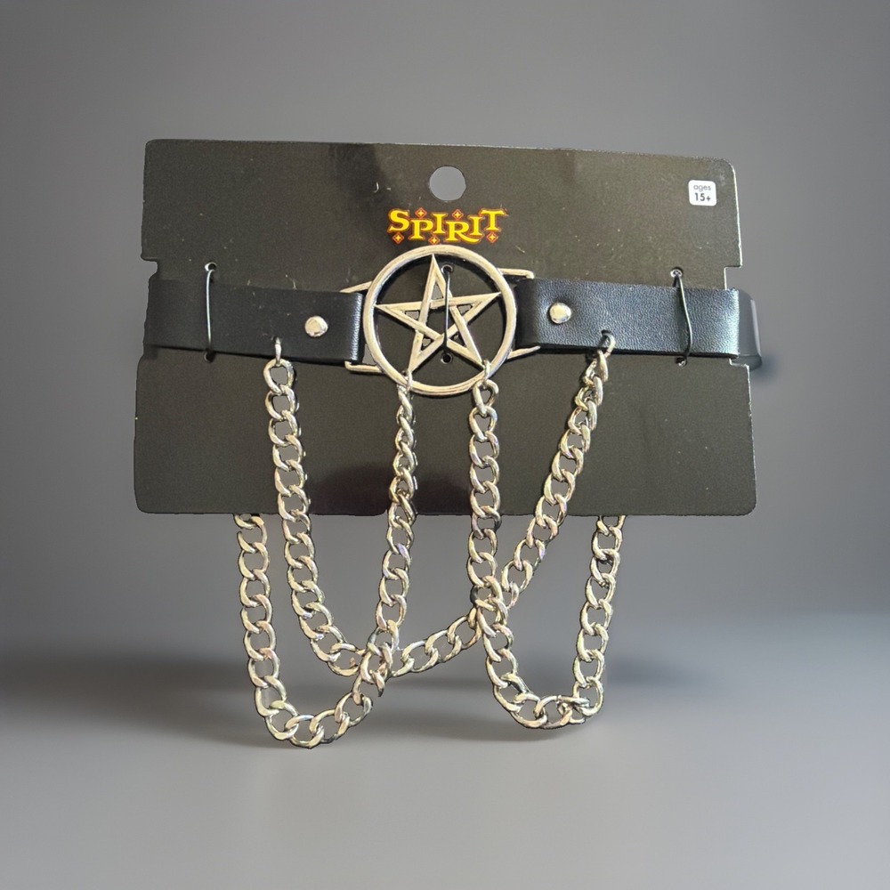 NEW Spirit Halloween Pentagram Choker Collar Black Silver Chain Gothic Punk